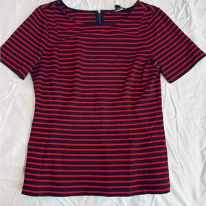Banana Republic Red and Black Striped Short Sleeve Top